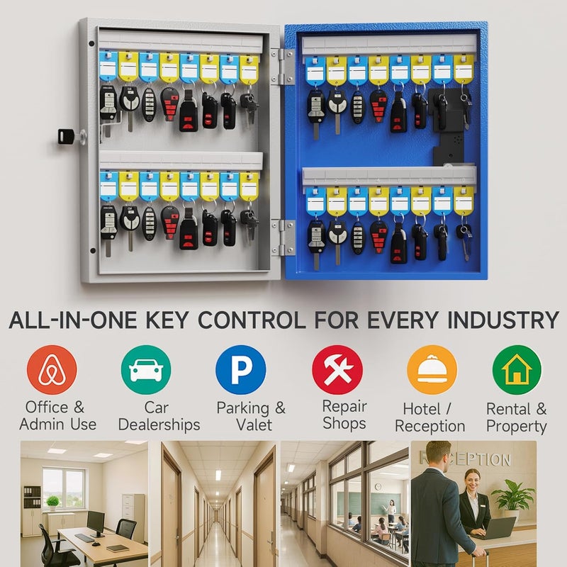 WeHere 32 Key Lock Box Wall Mount, APP Bluetooth/OTP/Wi-Fi/Fixed Code/Key Unlock, Smart Key Cabinet with Tag, Key Organizer Holder box with Management Directory for School, Office, Realtor, Hotel - Image 5